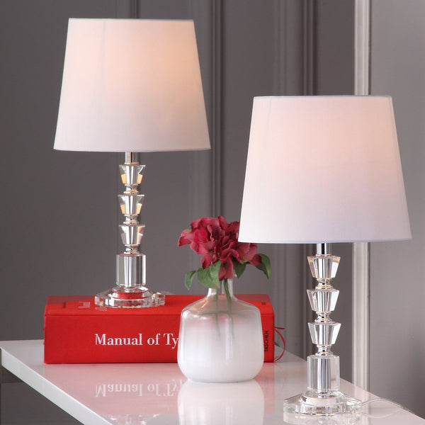 Safavieh HARLOW Tiered Crystal Table Lamp with Bold Orange Shade for Modern Elegance in Any Room Decor Clear / White LIT4125C-SET2