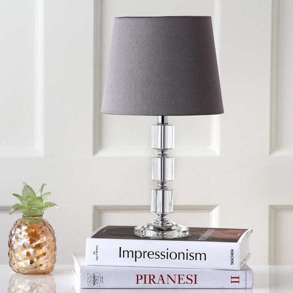 Safavieh ERIN Crystal Cube Lamp - Timeless Elegance with Modern Clarity for Home and Office Décor Clear / Grey LIT4126B-SET2