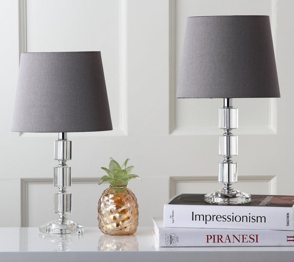 Safavieh ERIN Crystal Cube Lamp - Timeless Elegance with Modern Clarity for Home and Office Décor Clear / Grey LIT4126B-SET2