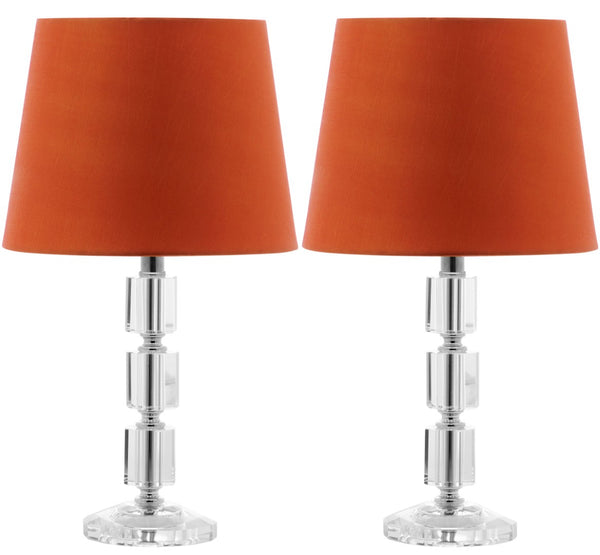 Safavieh ERIN Crystal Cube Lamp - Timeless Elegance with Modern Clarity for Home and Office Décor Clear / Orange LIT4126D-SET2