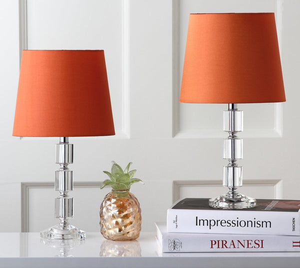 Safavieh ERIN Crystal Cube Lamp - Timeless Elegance with Modern Clarity for Home and Office Décor Clear / Orange LIT4126D-SET2
