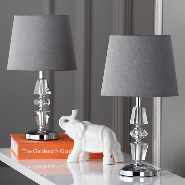 Safavieh CRESCENDO Tiered Crystal Table Lamp Set of 2 - Elegant Lighting for Modern and Classic Interiors Clear / Grey LIT4127B-SET2