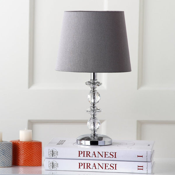 Safavieh DERRY Stacked Crystal Orb Lamp - Elegant Accent with Warm Orange Shade for Cozy Ambiance Clear / Grey LIT4130B-SET2