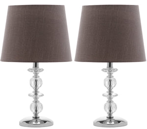 Safavieh DERRY Stacked Crystal Orb Lamp - Elegant Accent with Warm Orange Shade for Cozy Ambiance Clear / Grey LIT4130B-SET2