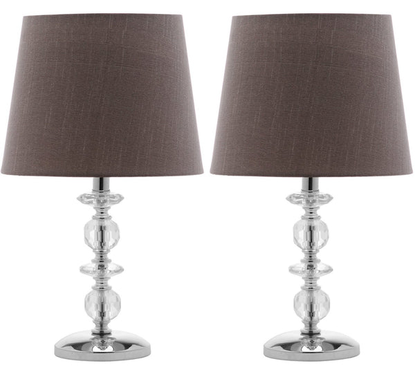 Safavieh DERRY Stacked Crystal Orb Lamp - Elegant Accent with Warm Orange Shade for Cozy Ambiance Clear / Grey LIT4130B-SET2