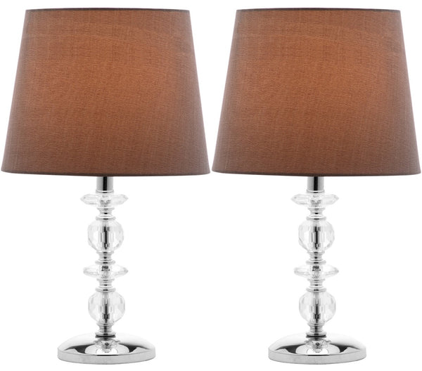Safavieh DERRY Stacked Crystal Orb Lamp - Elegant Accent with Warm Orange Shade for Cozy Ambiance Clear / Grey LIT4130B-SET2