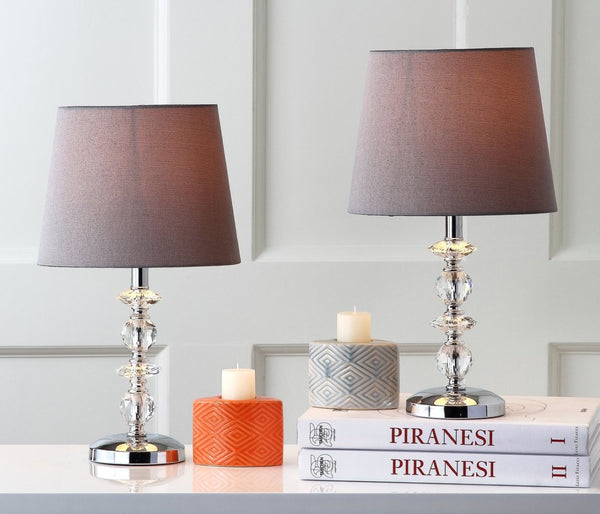 Safavieh DERRY Stacked Crystal Orb Lamp - Elegant Accent with Warm Orange Shade for Cozy Ambiance Clear / Grey LIT4130B-SET2