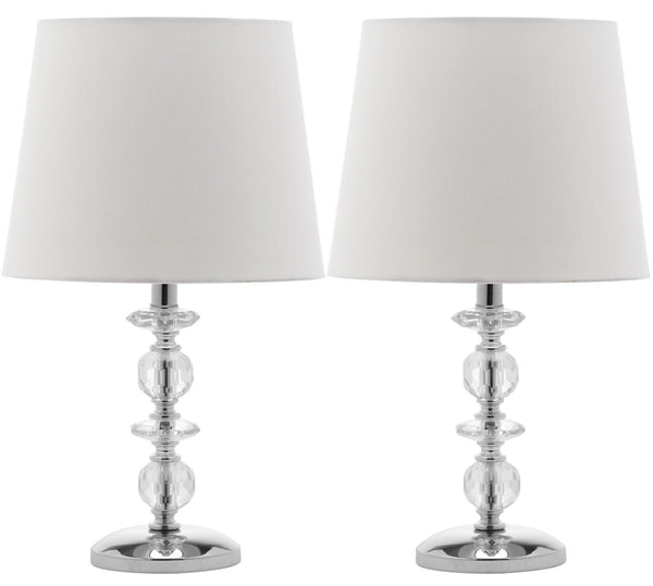 Safavieh DERRY Stacked Crystal Orb Lamp - Elegant Accent with Warm Orange Shade for Cozy Ambiance Clear / White LIT4130C-SET2