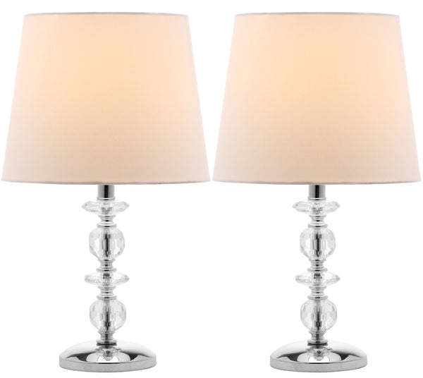 Safavieh DERRY Stacked Crystal Orb Lamp - Elegant Accent with Warm Orange Shade for Cozy Ambiance Clear / White LIT4130C-SET2