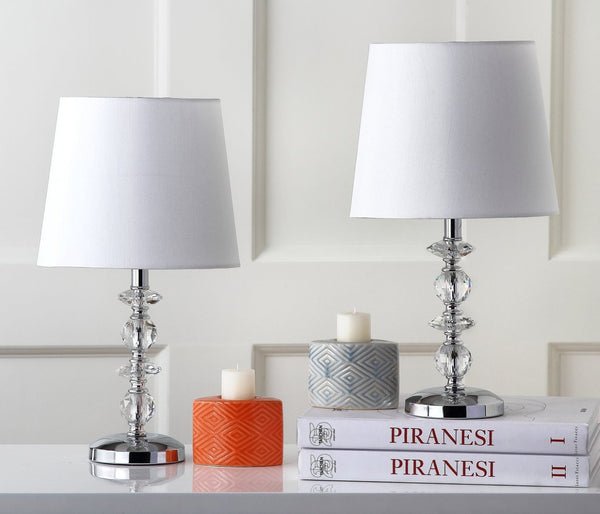 Safavieh DERRY Stacked Crystal Orb Lamp - Elegant Accent with Warm Orange Shade for Cozy Ambiance Clear / White LIT4130C-SET2