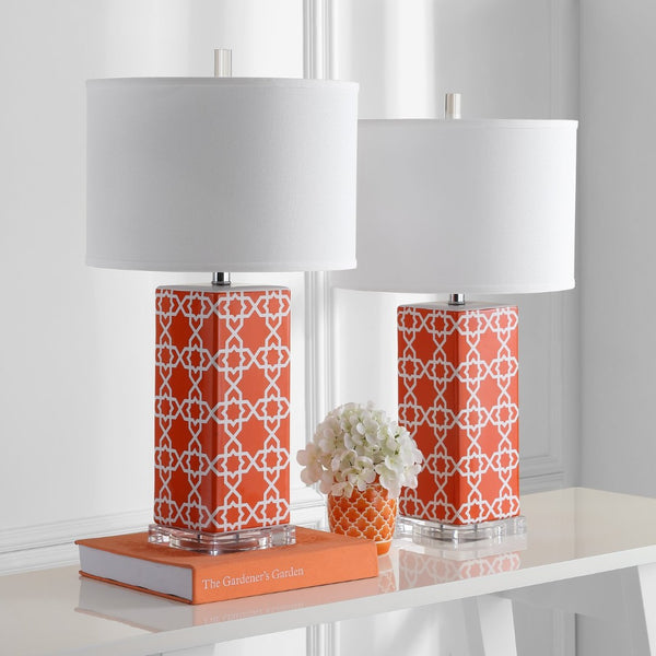 Safavieh QUATREFOIL Table Lamps - Distinctive Ceramic Design with Acrylic Accents for Stylish Illumination Orange LIT4133D-SET2