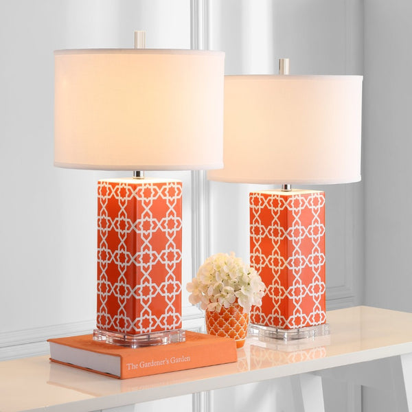 Safavieh QUATREFOIL Table Lamps - Distinctive Ceramic Design with Acrylic Accents for Stylish Illumination Orange LIT4133D-SET2