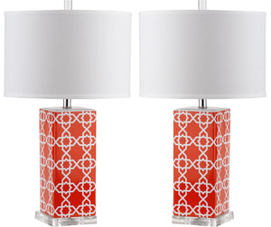 Safavieh QUATREFOIL Table Lamps - Distinctive Ceramic Design with Acrylic Accents for Stylish Illumination Orange LIT4133D-SET2
