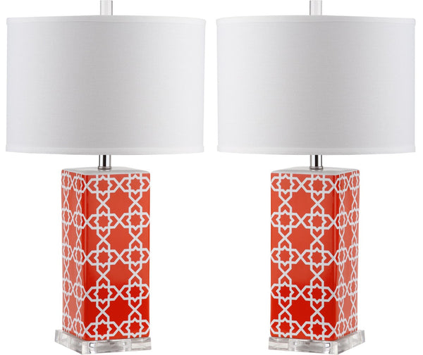Safavieh QUATREFOIL Table Lamps - Distinctive Ceramic Design with Acrylic Accents for Stylish Illumination Orange LIT4133D-SET2