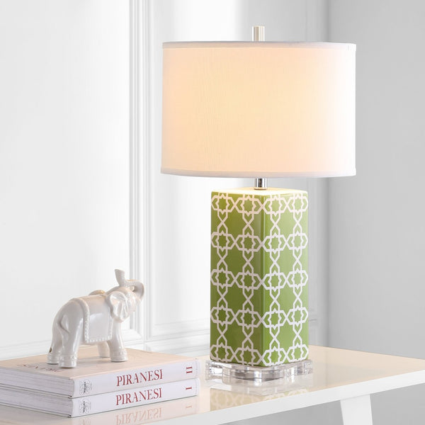 Safavieh QUATREFOIL Table Lamps - Distinctive Ceramic Design with Acrylic Accents for Stylish Illumination Green LIT4133F-SET2