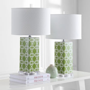 Safavieh QUATREFOIL Table Lamps - Distinctive Ceramic Design with Acrylic Accents for Stylish Illumination Green LIT4133F-SET2