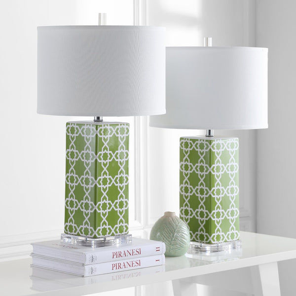 Safavieh QUATREFOIL Table Lamps - Distinctive Ceramic Design with Acrylic Accents for Stylish Illumination Green LIT4133F-SET2