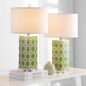 Safavieh QUATREFOIL Table Lamps - Distinctive Ceramic Design with Acrylic Accents for Stylish Illumination Green LIT4133F-SET2