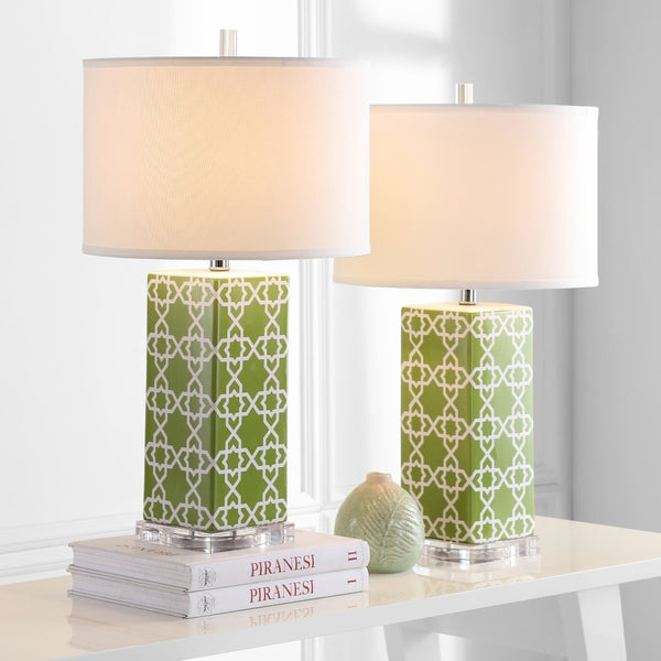 Safavieh QUATREFOIL Table Lamps - Distinctive Ceramic Design with Acrylic Accents for Stylish Illumination Green LIT4133F-SET2