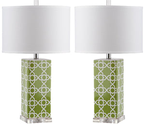 Safavieh QUATREFOIL Table Lamps - Distinctive Ceramic Design with Acrylic Accents for Stylish Illumination Green LIT4133F-SET2