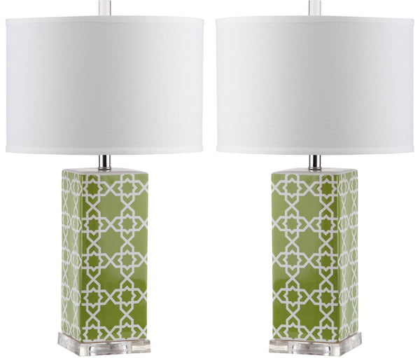 Safavieh QUATREFOIL Table Lamps - Distinctive Ceramic Design with Acrylic Accents for Stylish Illumination Green LIT4133F-SET2