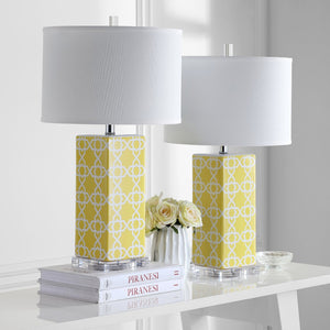 Safavieh QUATREFOIL Table Lamps - Distinctive Ceramic Design with Acrylic Accents for Stylish Illumination Yellow LIT4133G-SET2