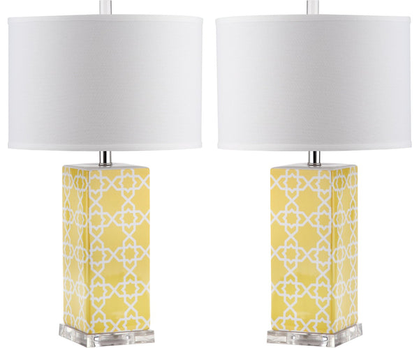 Safavieh QUATREFOIL Table Lamps - Distinctive Ceramic Design with Acrylic Accents for Stylish Illumination Yellow LIT4133G-SET2