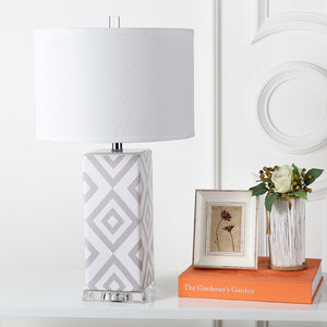 Safavieh DIAMONDS, Sculptural Ceramic Table Lamp Set of 2, 27-Inch Geometric Design for Modern Ambiance Grey LIT4135C-SET2