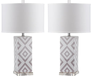 Safavieh DIAMONDS, Sculptural Ceramic Table Lamp Set of 2, 27-Inch Geometric Design for Modern Ambiance Grey LIT4135C-SET2