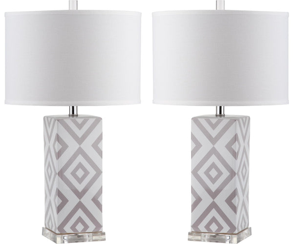 Safavieh DIAMONDS, Sculptural Ceramic Table Lamp Set of 2, 27-Inch Geometric Design for Modern Ambiance Grey LIT4135C-SET2