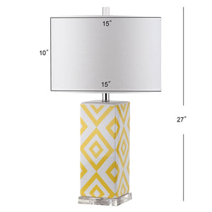 Safavieh DIAMONDS, Sculptural Ceramic Table Lamp Set of 2, 27-Inch Geometric Design for Modern Ambiance Yellow LIT4135G-SET2