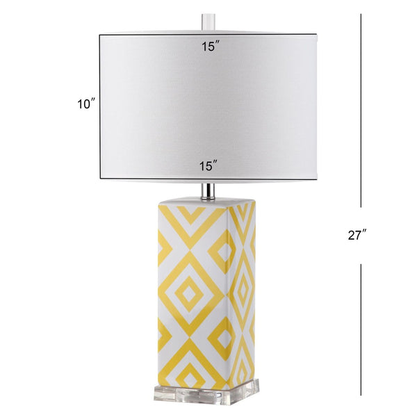 Safavieh DIAMONDS, Sculptural Ceramic Table Lamp Set of 2, 27-Inch Geometric Design for Modern Ambiance Yellow LIT4135G-SET2