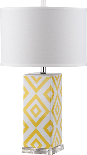 Safavieh DIAMONDS, Sculptural Ceramic Table Lamp Set of 2, 27-Inch Geometric Design for Modern Ambiance Yellow LIT4135G-SET2