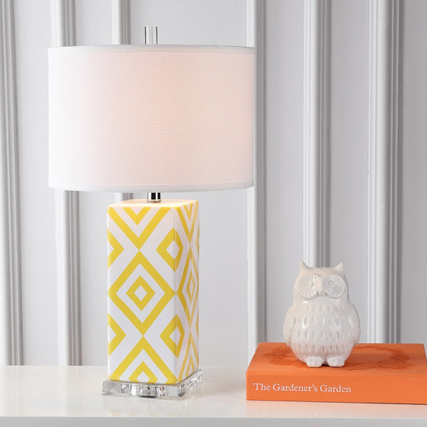 Safavieh DIAMONDS, Sculptural Ceramic Table Lamp Set of 2, 27-Inch Geometric Design for Modern Ambiance Yellow LIT4135G-SET2
