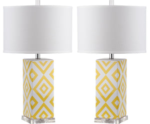 Safavieh DIAMONDS, Sculptural Ceramic Table Lamp Set of 2, 27-Inch Geometric Design for Modern Ambiance Yellow LIT4135G-SET2