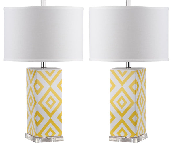 Safavieh DIAMONDS, Sculptural Ceramic Table Lamp Set of 2, 27-Inch Geometric Design for Modern Ambiance Yellow LIT4135G-SET2