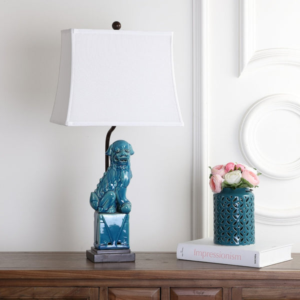 Safavieh FOO Dog Table Lamps – Whimsical Ceramic Lighting with Bold Design for Living Rooms and Offices Blue LIT4137A-SET2
