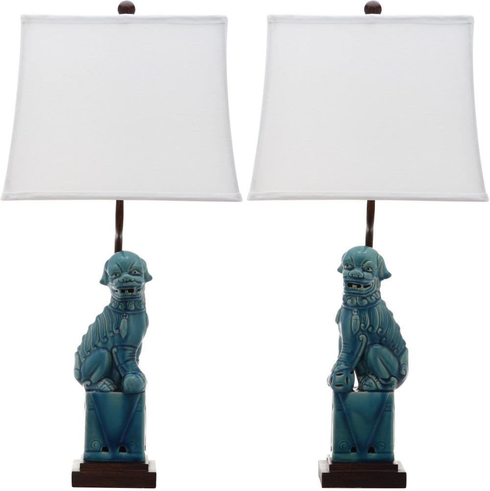 Safavieh FOO Dog Table Lamps – Whimsical Ceramic Lighting with Bold Design for Living Rooms and Offices Blue LIT4137A-SET2