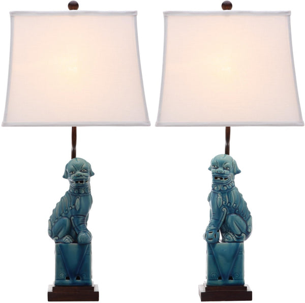 Safavieh FOO Dog Table Lamps – Whimsical Ceramic Lighting with Bold Design for Living Rooms and Offices Blue LIT4137A-SET2