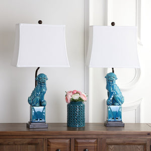 Safavieh FOO Dog Table Lamps – Whimsical Ceramic Lighting with Bold Design for Living Rooms and Offices Blue LIT4137A-SET2