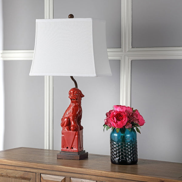 Safavieh FOO Dog Table Lamps – Whimsical Ceramic Lighting with Bold Design for Living Rooms and Offices Red LIT4137D-SET2