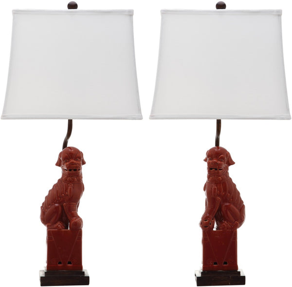 Safavieh FOO Dog Table Lamps – Whimsical Ceramic Lighting with Bold Design for Living Rooms and Offices Red LIT4137D-SET2