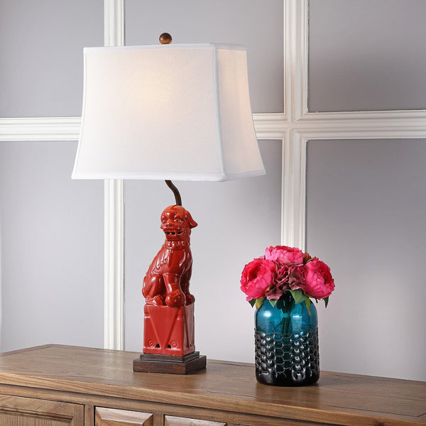 Safavieh FOO Dog Table Lamps – Whimsical Ceramic Lighting with Bold Design for Living Rooms and Offices Red LIT4137D-SET2