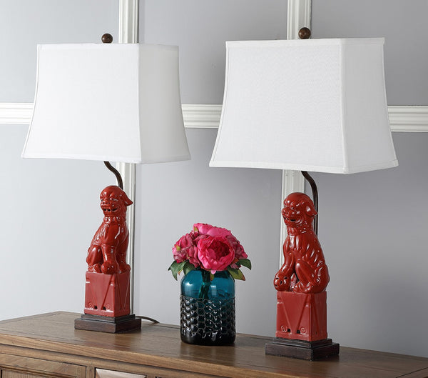 Safavieh FOO Dog Table Lamps – Whimsical Ceramic Lighting with Bold Design for Living Rooms and Offices Red LIT4137D-SET2