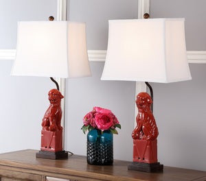 Safavieh FOO Dog Table Lamps – Whimsical Ceramic Lighting with Bold Design for Living Rooms and Offices Red LIT4137D-SET2