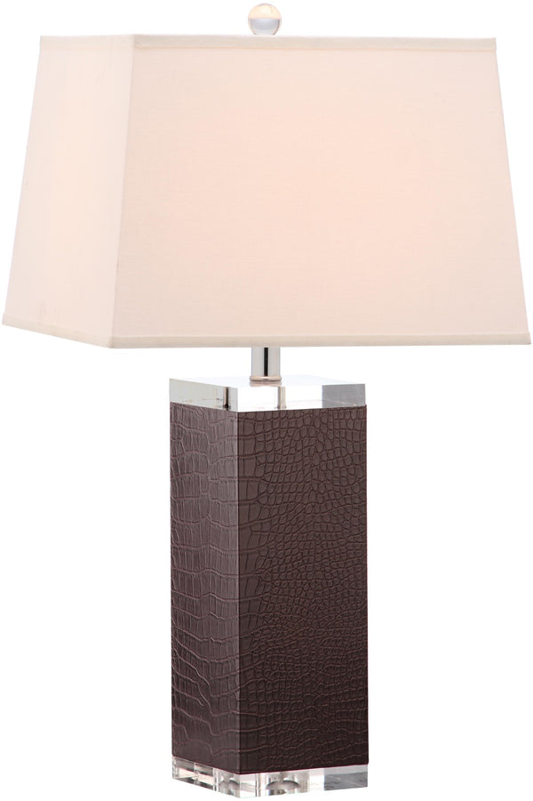 Safavieh DECO Leather Table Lamp Set of 2 - 27-Inch Brown PU Lamps for Modern Elegance & Ambient Lighting LIT4143D-SET2