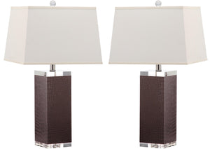 Safavieh DECO Leather Table Lamp Set of 2 - 27-Inch Brown PU Lamps for Modern Elegance & Ambient Lighting LIT4143D-SET2
