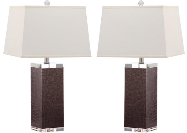 Safavieh DECO Leather Table Lamp Set of 2 - 27-Inch Brown PU Lamps for Modern Elegance & Ambient Lighting LIT4143D-SET2