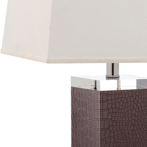 Safavieh DECO Leather Table Lamp Set of 2 - 27-Inch Brown PU Lamps for Modern Elegance & Ambient Lighting LIT4143D-SET2