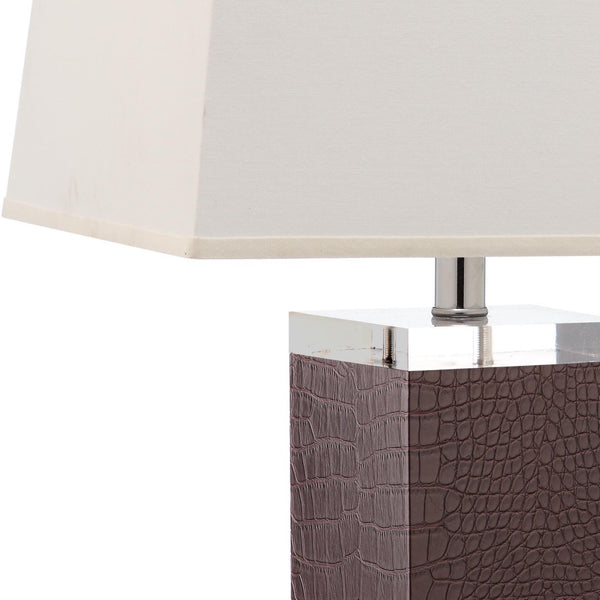 Safavieh DECO Leather Table Lamp Set of 2 - 27-Inch Brown PU Lamps for Modern Elegance & Ambient Lighting LIT4143D-SET2